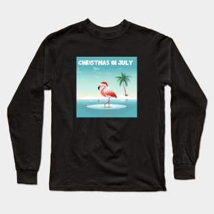 Xmas in July, Funny Flamingo Santa Tropical Christmas Long Sleeve T-Shirt